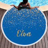 Lofaris Royal Blue Gold Sequins Pattern Round Beach Towel